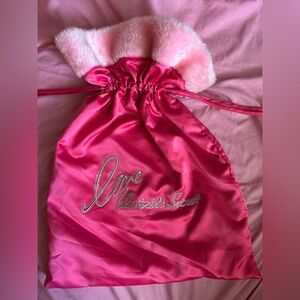 RARE Victoria's Secret Hot Pink Faux Fur Santa Sack Drawstring Bag